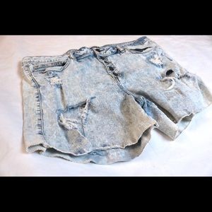 Refuge High Rise Acid Wash Distressed Jean Shorts